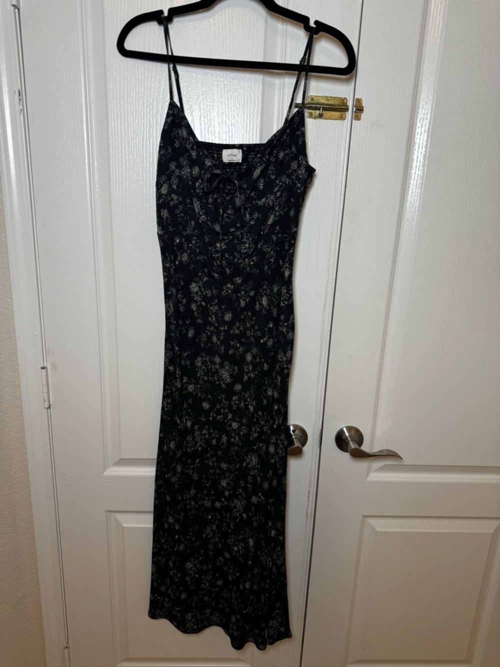 Wilfred Viscose Blend Black Floral Slip Dress with Spaghetti Straps